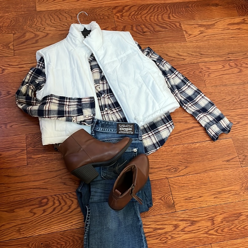 Forever 21 Plaid Button Up Soft Cowboy Style Long Sleeve Top Size L